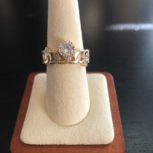 NEW Pretty Bird Adjustable 18k Yellow Gold Plated 1ct Solitaire Chain Link Ring